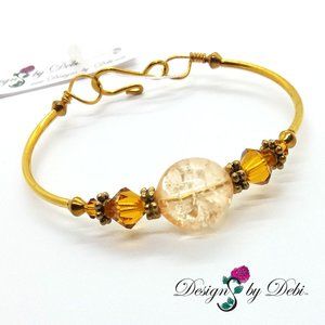 Peach Crackle Glass & Topaz Crystal Fitted Bangle